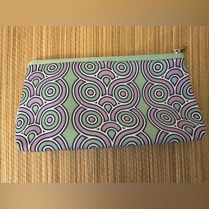 Jonathan Adler x Clinique Green and Purple Patterned Clutch Makeup Bag